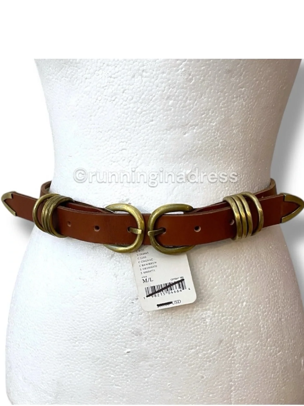 NWT Free People East Meets West Leather Belt Cognac Gold M/L Western Boho Large